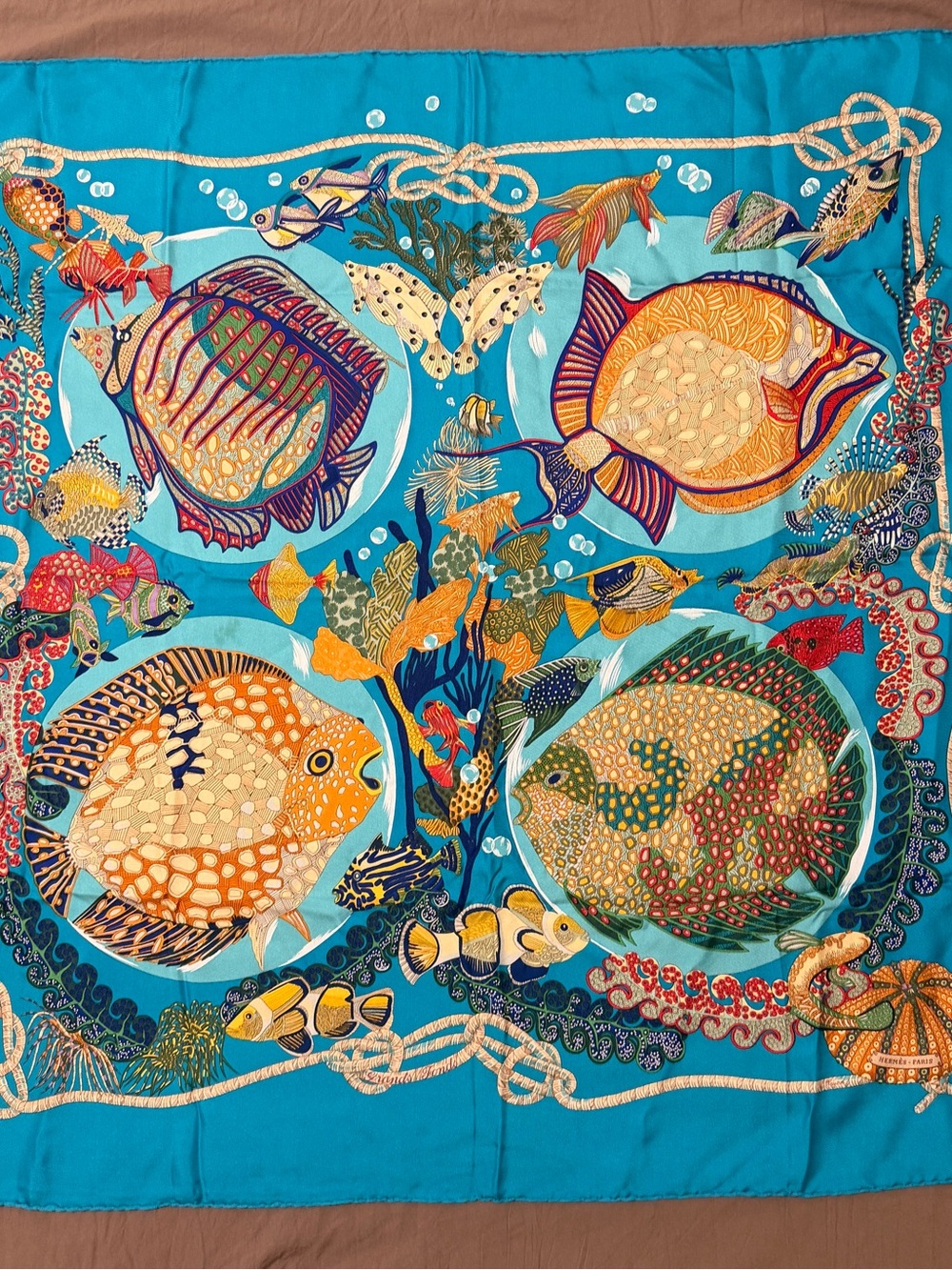 Hermes Turquoise Multi-Color Silk Scarf